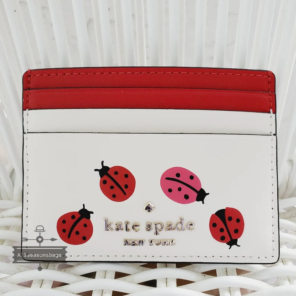 AUTHENTIC Kate Spade Staci Large Slim Ladybug Card Holder CREAM RED Nwt - Picture 1 of 5